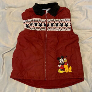 disney Mickey Pluto red burgundy puffer vest corduroy collar sz 4 fair isle prep
